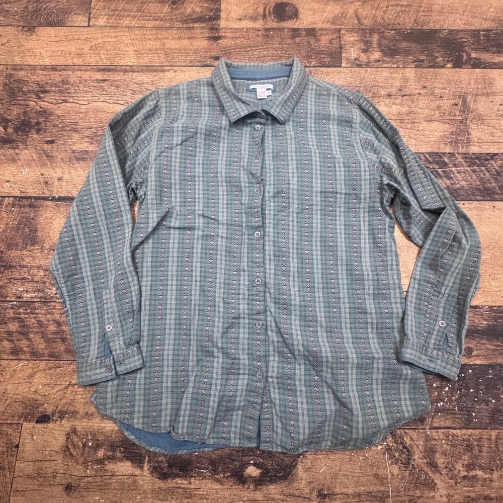 Carbon 2 Cobalt Green Plaid Button Down Shirt Long Sleeve Women's XL‎ 100 Cotton